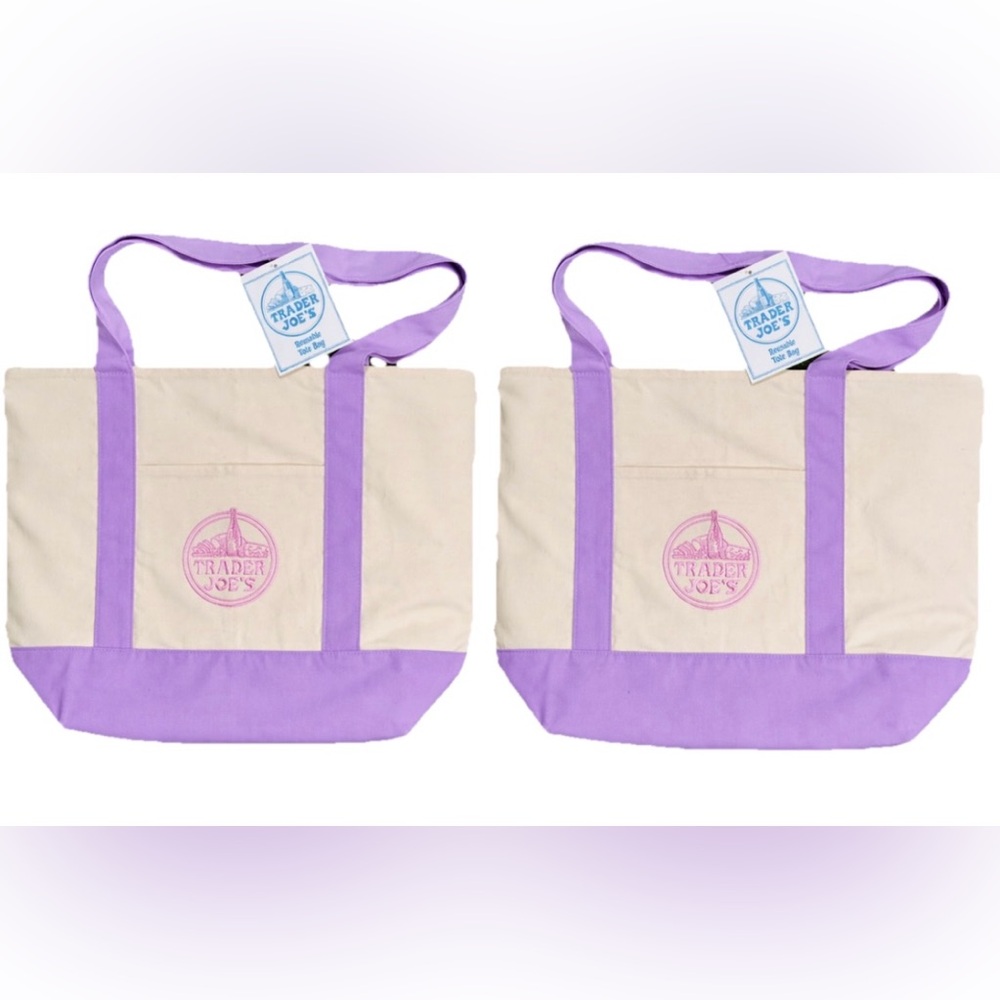 Trader Joe’s Lavender Large Canvas Tote Bag 2‑Pack Limited Edition NEW Trending